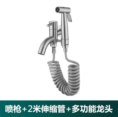 [stainless steel] brushed dual-purpose faucet + 304 spray gun + 2m telephone line pipe