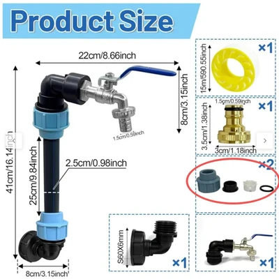 【lt-12】3/4" blue handle set + straight valve + gold fittings [ibc not included]