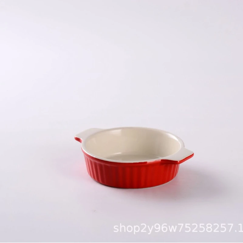 Amazon Ceramic Double-Ear Baking Dish Cross-Border Rectangular Baking Dish Cheese Baked Rice Baking Dish Set Microwave-Safe