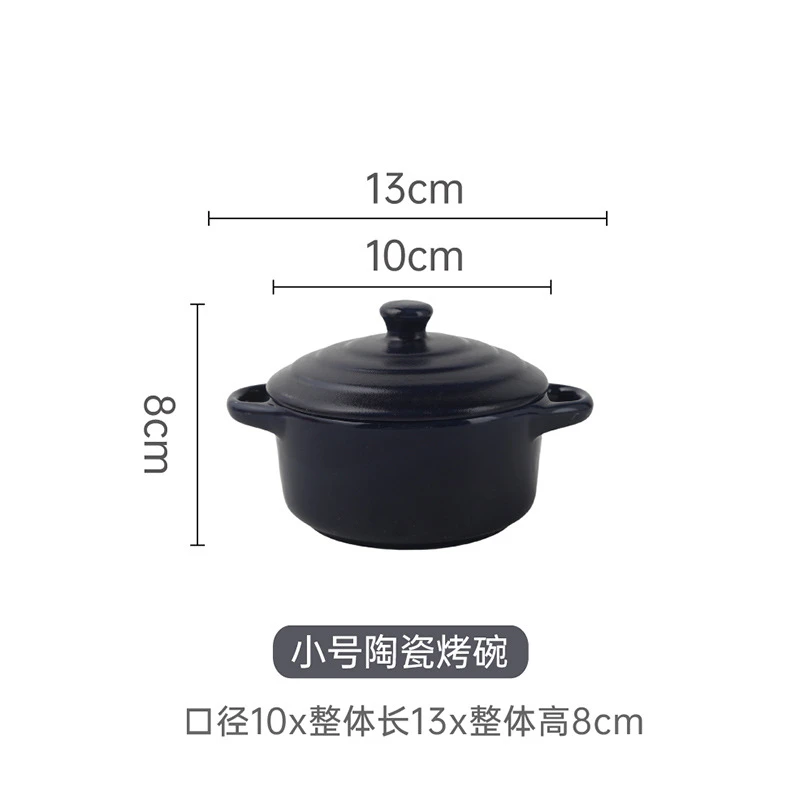 Ceramic Stew Pot with Lid, Steaming Egg Bowl, Double-Handle Bowl for Steaming, Air Fryer Baking Bowl, Household Soup Pot, Tableware