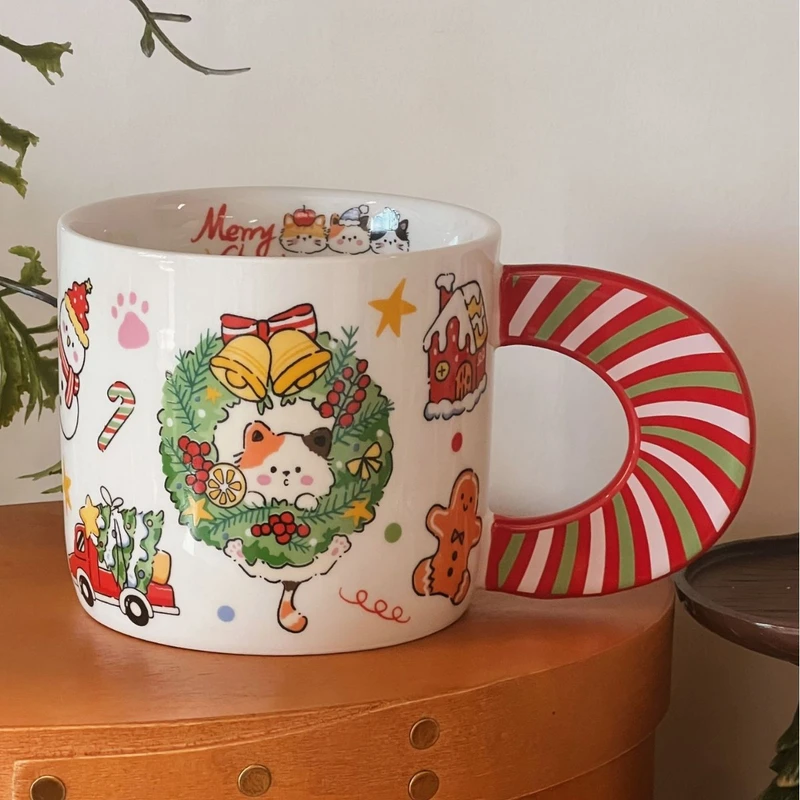Christmas Ceramic Mug Cute Cat Large Capacity 400ml Juice Cup Milk Breakfast Cup Gift
