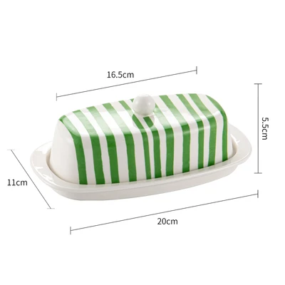 Green Stripes-Butter Dish
