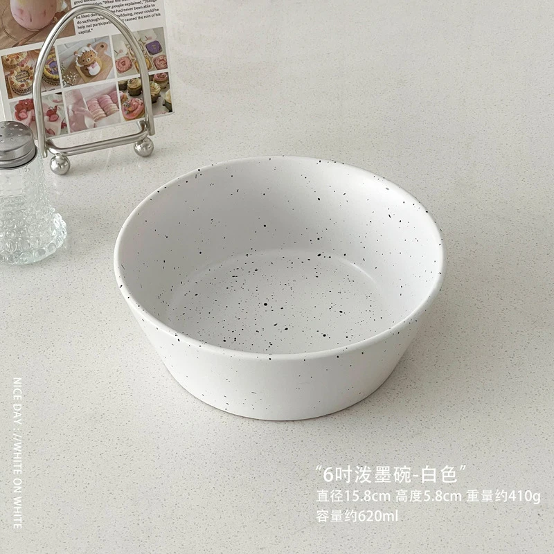 Ink-Splashed Yogurt Bowl, Ins-Style Large Ceramic Breakfast Bowl for Home Use, High Aesthetic Fruit Salad Bowl, Oatmeal Bowl