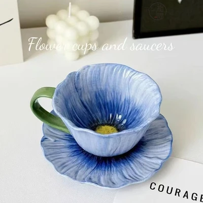 Blue poppy cup + saucer