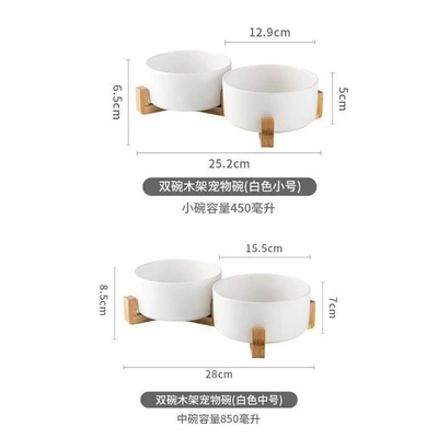White [double bowl + wooden frame]