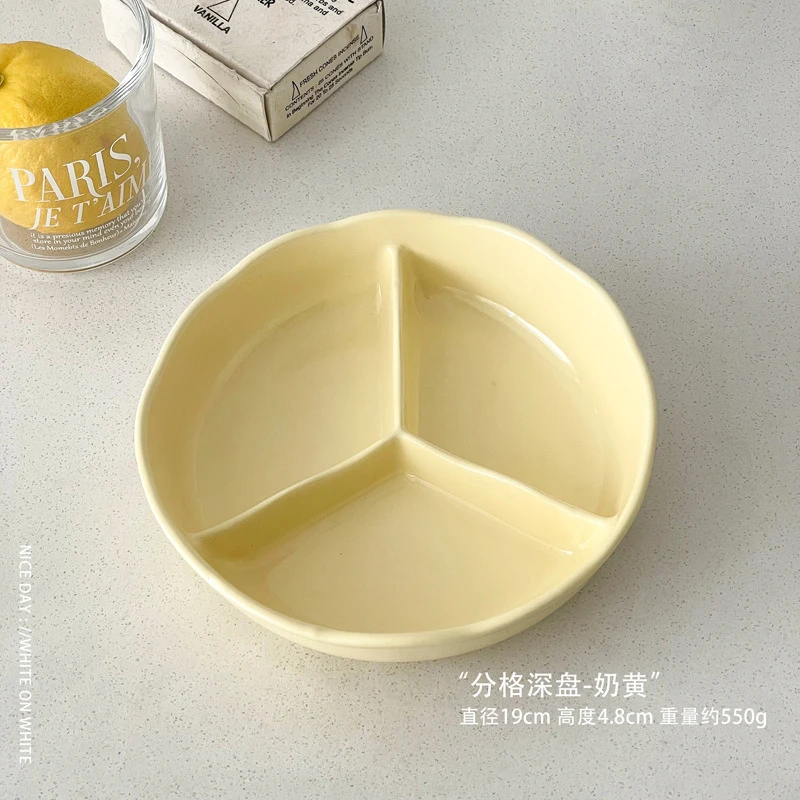 Three-Compartment Meal Plate for One Person, Fitness-Specific Ceramic Divided Plate, Adult Portion Control Plate, High Aesthetic Value