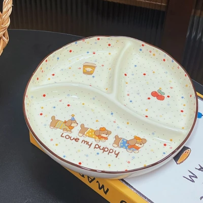 Dachshund three-compartment dinner plate