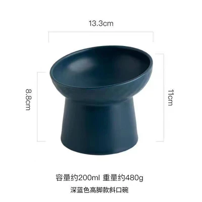 dark blue high-legged diagonal cat bowl