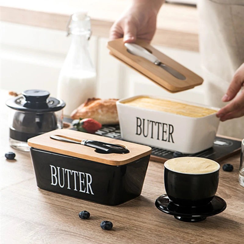 Amazon Ceramic Butter Box Rectangular Ceramic Butter Box Multi-Style Cheese Butter Box Butter Dish with Knife