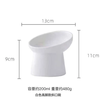 White high-legged diagonal cat bowl