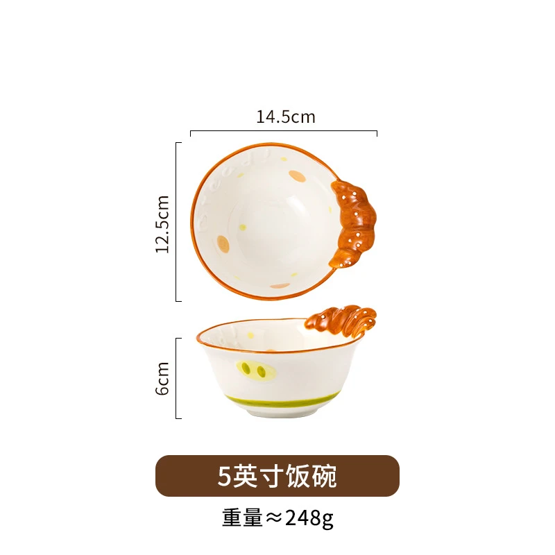 Bread Diary High-Temperature Ceramic Underglaze Color Cute Ceramic Tableware Household Bowl Dessert Cookie Bread Plate