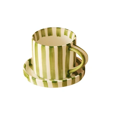 Used green striped cup + saucer