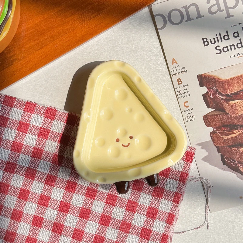 Cute Cheese Ceramic 4inch Small Plates with Good Looks, Cute Soy Sauce and Vinegar Dishes, Underglaze Color Household Seasoning Dishes