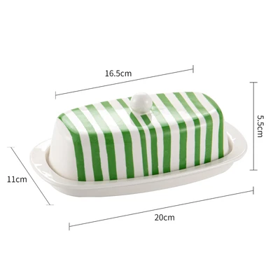 Green Stripes-Butter Dish