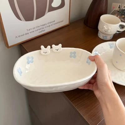 Blue flower bear rabbit-bathtub bowl