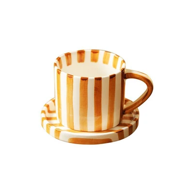 Used brown striped cup + saucer