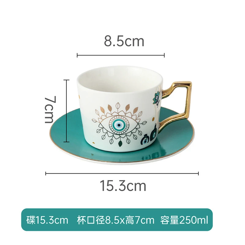European-Style Blue-Eyed Turkish-Style Printed Ceramic Mug, High Aesthetic Creative Couple's Mug
