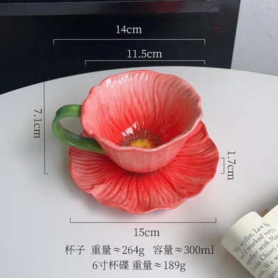 Red poppy cup + saucer