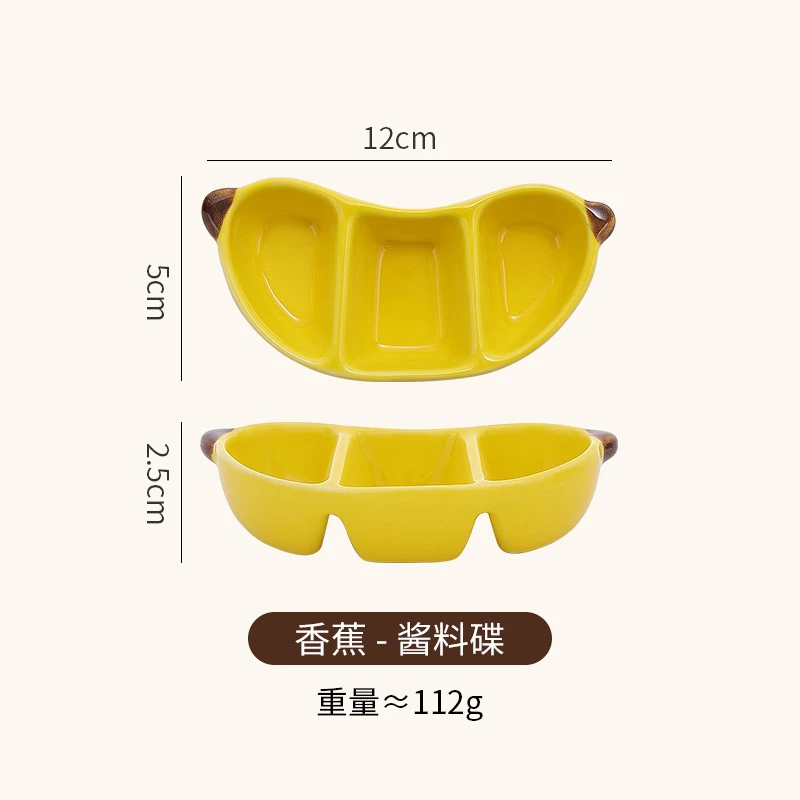 Popular Ceramic Dipping Sauce Dish for Home Use, Fruit-Shaped Dish for the Dining Table, High Aesthetic Value Apple and Banana Seasoning Dish