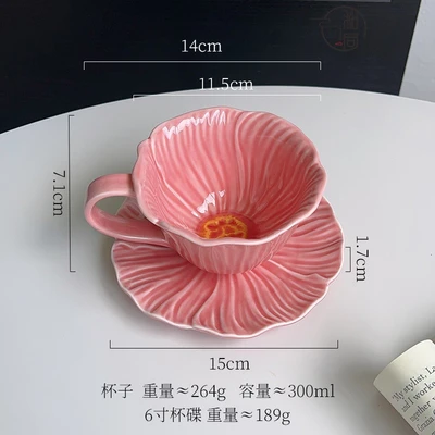 Pink poppy cup + saucer
