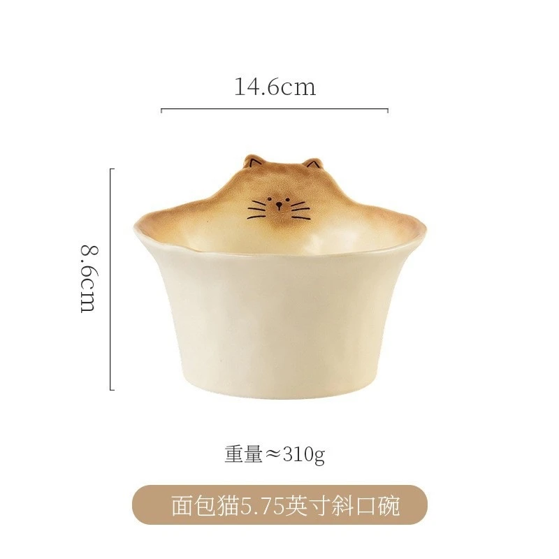 Japanese-style bread cat ramen bowl with underglaze decoration, high aesthetic value, household ceramic tableware, dish, fruit salad bowl, rice bowl, dinner plate