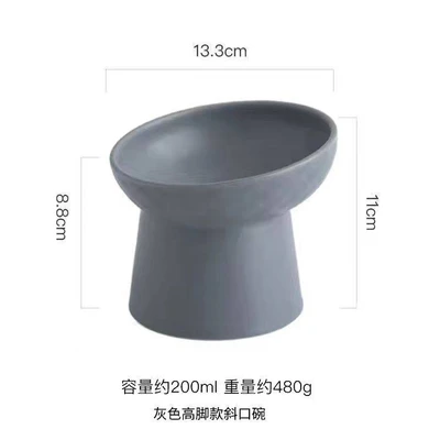 Grey High-legged Oblique Cat Bowl