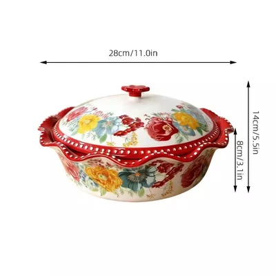 Clusters of flowers - 11inch lace bead dot soup bowl