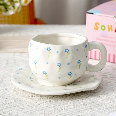 Xd-1060-007k ins style cup and saucer (blue flower)