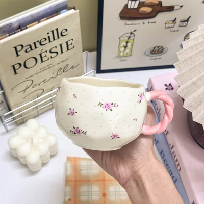 Polka dot rose [pink handle]-single cup