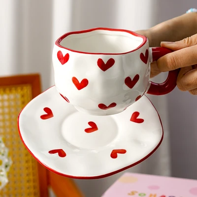 Xd-1060-007a ins style cup and saucer (big red heart)