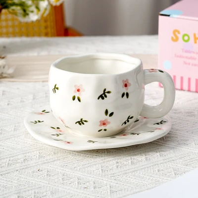 Xd-1060-007i ins style cup and saucer (pink flowers and green leaves)