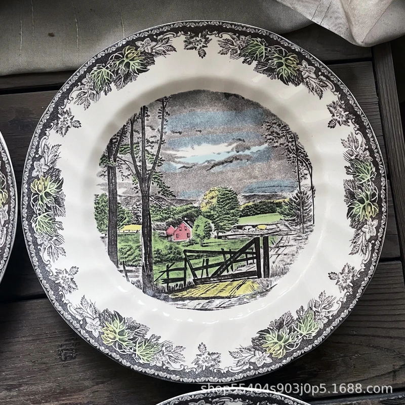 Export Ceramic British Classic Pastoral Oil Painting Style European Dinner Plate Display Plate 10.5inch Four Seasons Manor