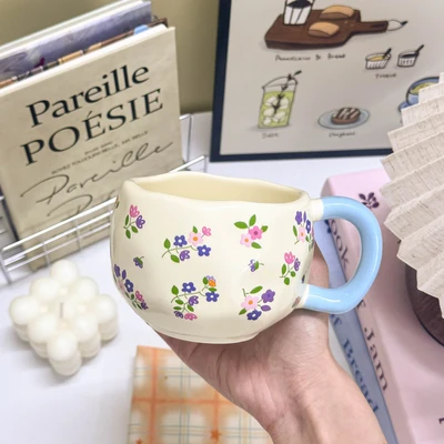 Purple floral [blue handle] - single cup