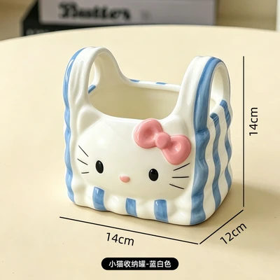 Ceramic cat storage jar-blue stripe
