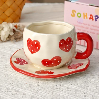 Xd-1060-007x ins style cup and saucer (strawberry big heart)