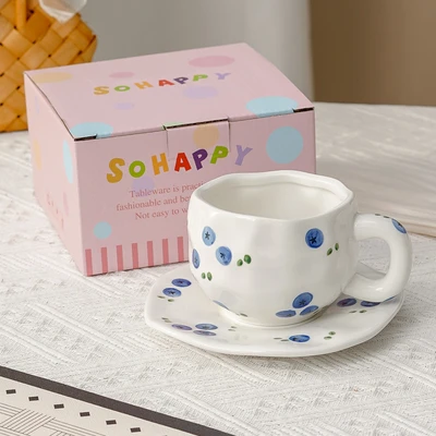 Xd-1060-007v ins style cup and saucer (blueberry transparent glaze)