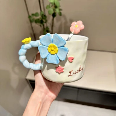 (contrast color) blue flower cup + flower spoon