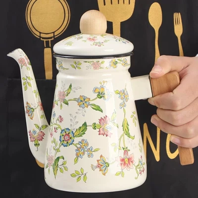 1.2l tall coffee pot with wooden handle - aromatic design