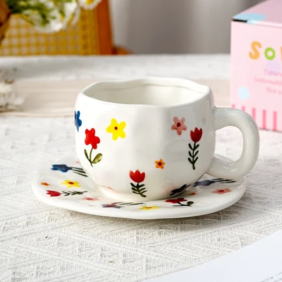 Xd-1060-007f ins style cup and saucer (large floral pattern on white background)