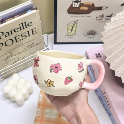 Floral strawberry bow [pink handle] - single cup