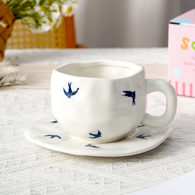 Xd-1060-007s ins style cup and saucer (swallow)
