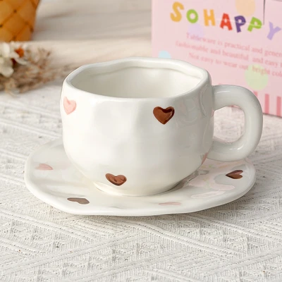 Xd-1060-007u ins style cup and saucer (pink brown love)