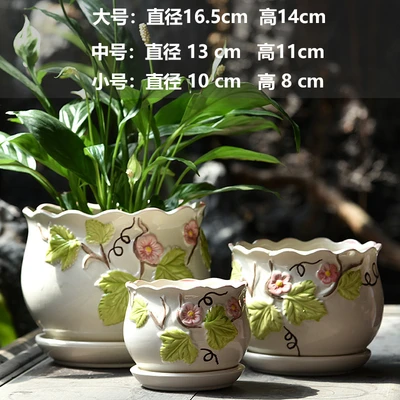 Green Leaf Camellia Flower Pot Set of 3