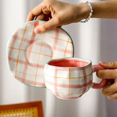 Xd-1060-007m ins style cup and saucer (pink cloth pattern)