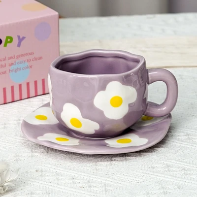 Xd-1060-007r ins style cup and saucer (purple white flowers)