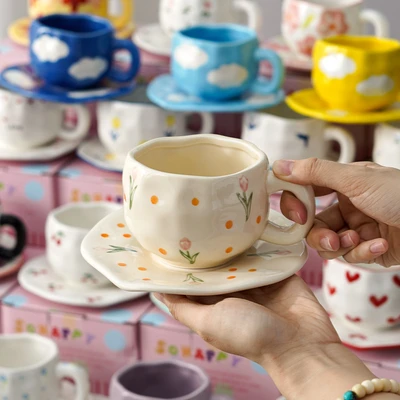 Xd-1060-007j ins style cup and saucer (pink tulip transparent yellow)
