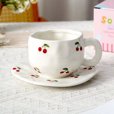 Xd-1060-007c ins style cup and saucer (cherry)