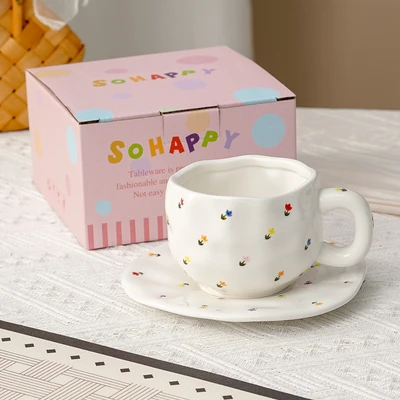 Xd-1060-007w ins style cup and saucer (oblique small floral)