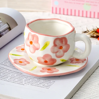 Xd-1060-007n ins style cup and saucer (pink flower)