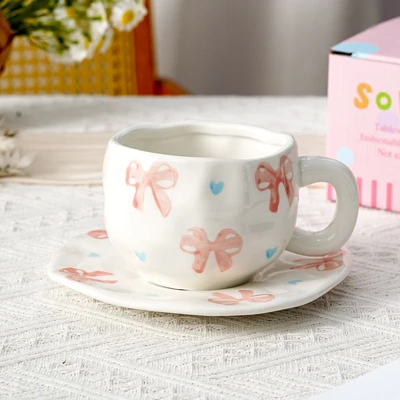 Xd-1060-007o ins style cup and saucer (pink bow)
